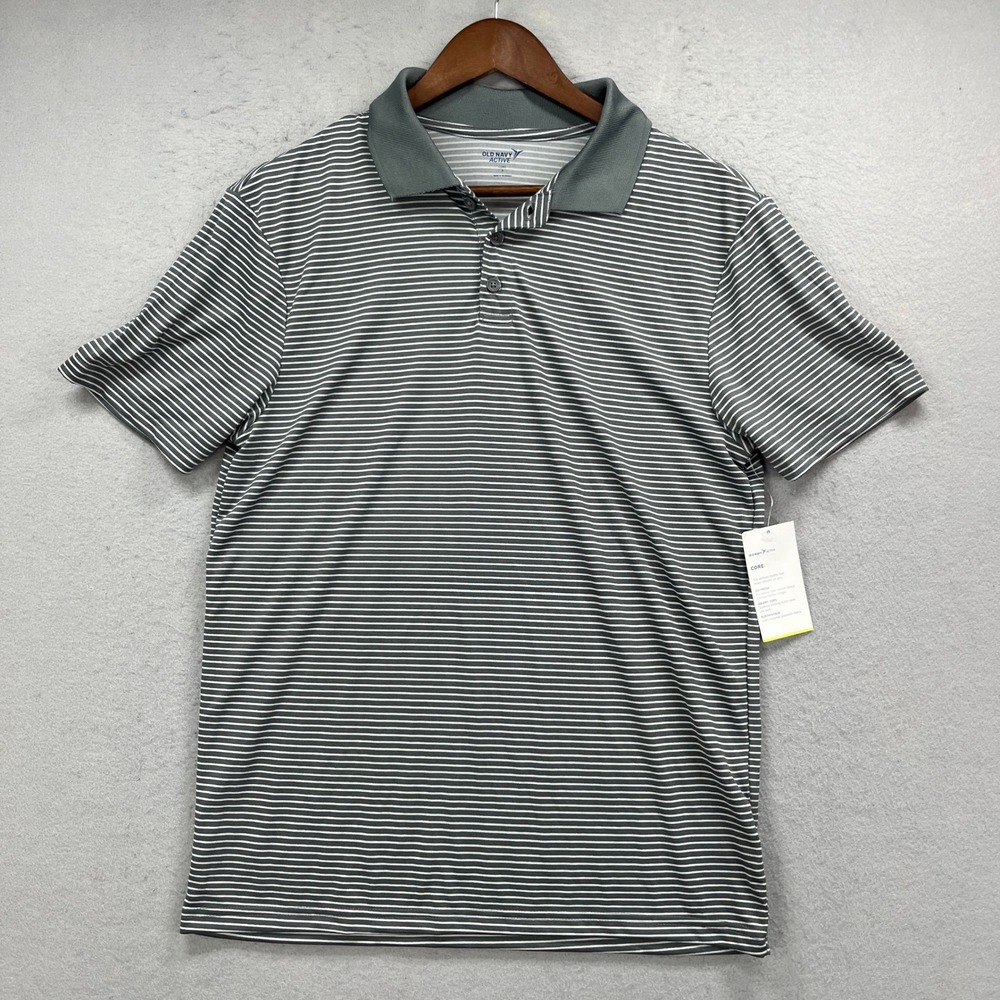 Old Navy Polo Shirt Mens Small Gray White Core Striped Performance Golf Active